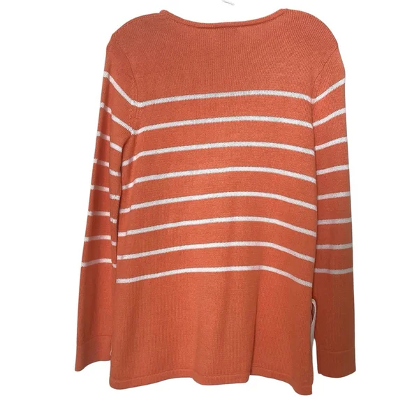 J Jill Sweater Women‎ Sz XS Orange Knit Cotton Stripes Office Career Tunic EUC - Picture 6 of 10